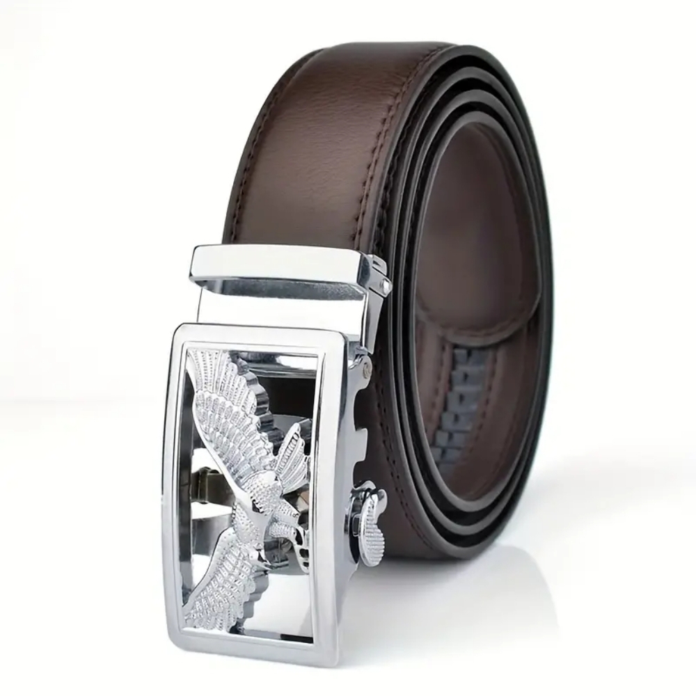 Men's NIP Brown Premium Silver Eagle Buckle Leather Belt Size 48in